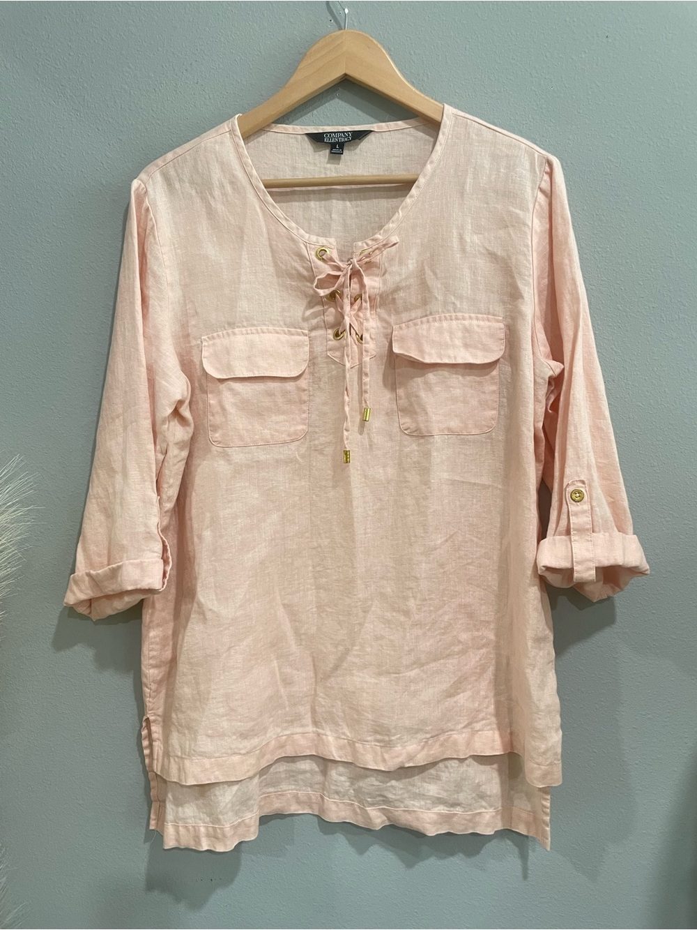 Ellen Tracy 100% Linen Popover Resortwear Beachy Coastal Flowy Lightweight Tunic